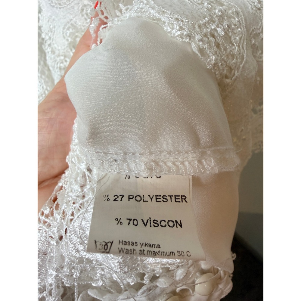 LUMO White Lace Button Front High Low Dress Long Sleeve Bridal Event Size 36 - Picture 7 of 8